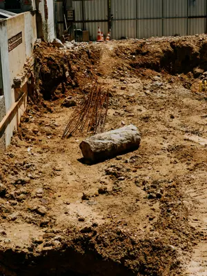 Freshly dug clay soil on a building site
